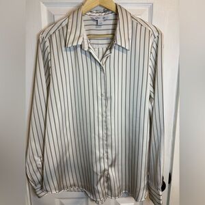Old Navy Cream Button-Up Shirt with Black Vertical Stripes
